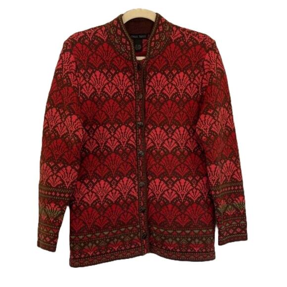 Nomadic Traders Cotton Blend Knit Fair Isle / Nordic Print Cardigan Sweater, M - Picture 1 of 11
